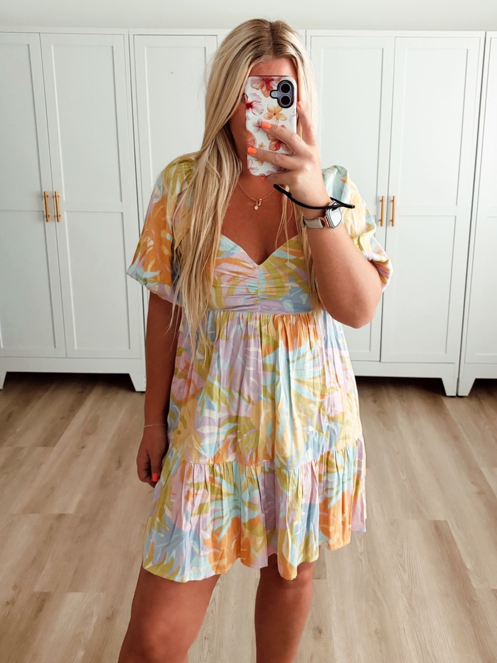 🆕 NWT billabong purple green and pink palm leaf short sleeve dress